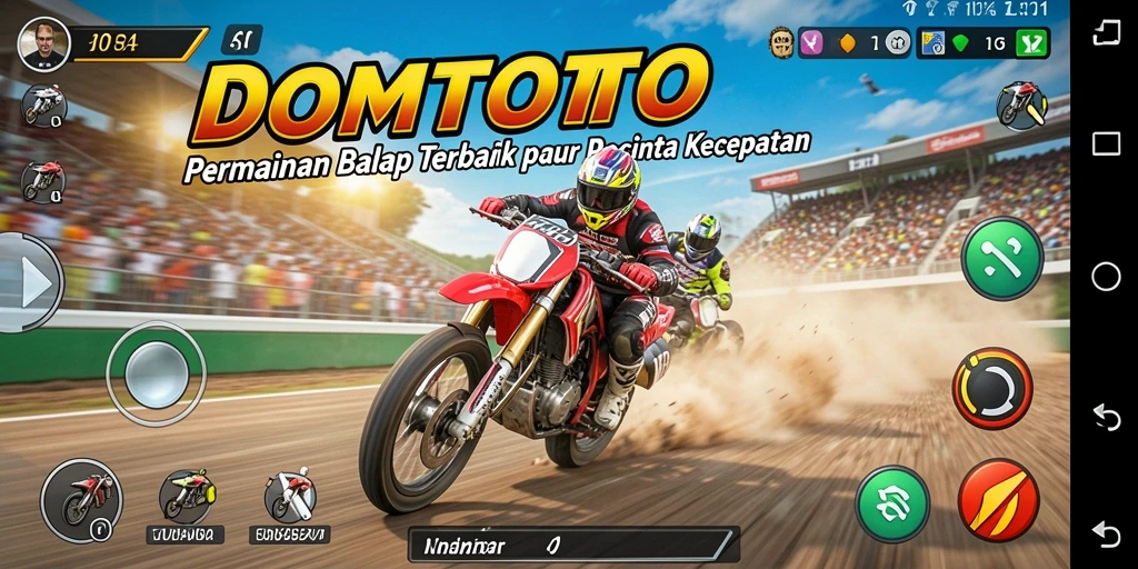 Screenshot menunjukkan aksi balap seru di DOMTOTO.