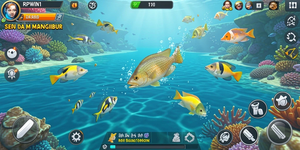 Tampilan gameplay RPWIN1 yang seru saat menembak ikan.