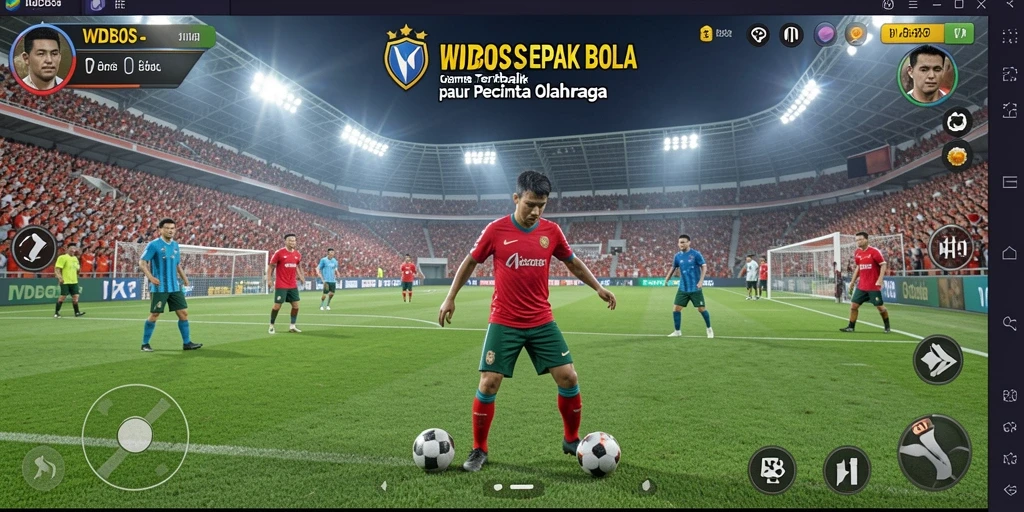 Tampilan gameplay WDBOS yang memukau dengan aksi sepak bola mendebarkan.